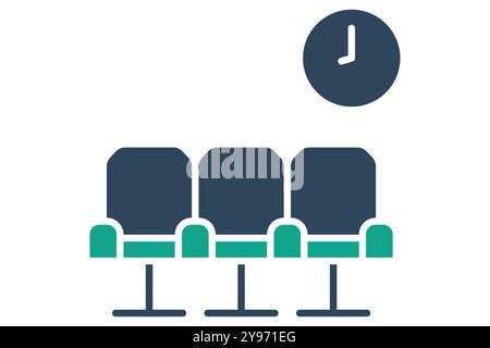 Lobby icon. solid icon style. chair with clock. icon related to reception. hotel elements vector illustration Stock Vector