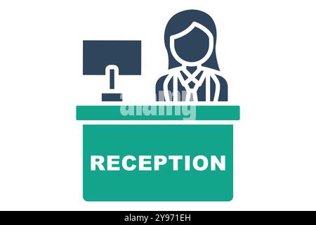 Reception icon. solid icon style. women with desk. icon related to reception. hotel elements vector illustration Stock Vector