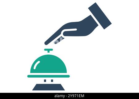 Desk bell icon. solid icon style. hand with bell. icon related to reception. hotel elements vector illustration Stock Vector