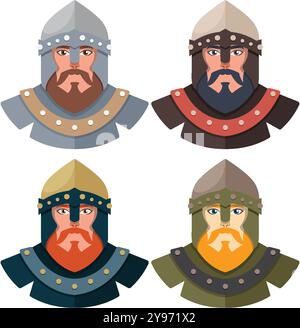 Four knights in different colored armor Stock Vector