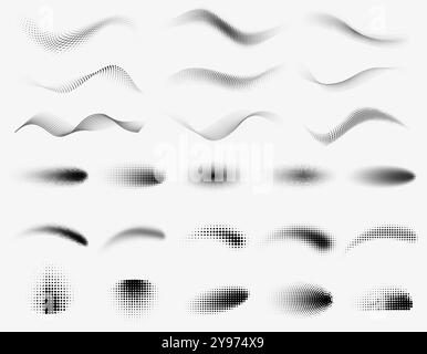 Dotted halftone wave patterns, each exhibiting distinct designs suitable for a range of creative applications Stock Vector