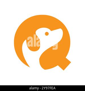 Pet logo on letter Q vector template. Dog logotype Stock Vector