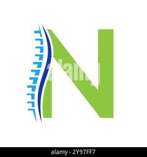 Spine diagnostic logo on letter N vector template. Orthopedic Symbol Stock Vector