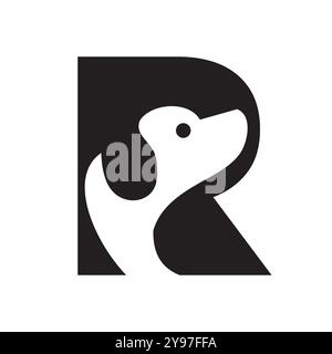 Pet logo on letter R vector template. Dog logotype Stock Vector