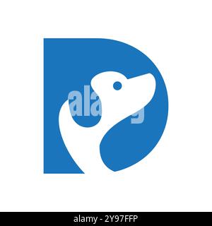 Pet logo on letter D vector template. Dog logotype Stock Vector