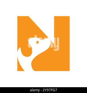 Pet logo on letter N vector template. Dog logotype Stock Vector