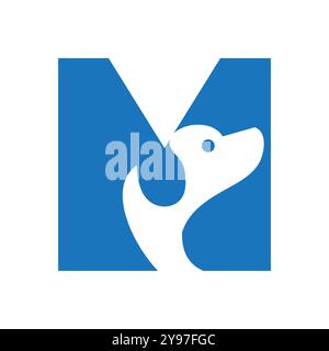 Pet logo on letter M vector template. Dog logotype Stock Vector