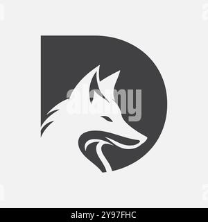Fox logo on letter D vector template Stock Vector
