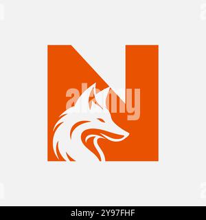 Fox logo on letter N vector template Stock Vector