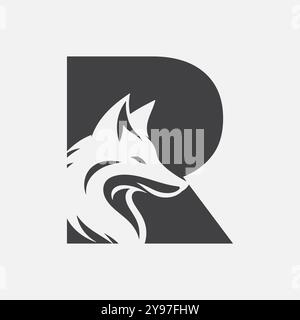 Fox logo on letter R vector template Stock Vector