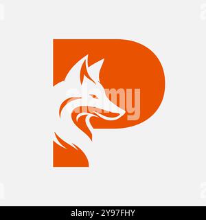 Fox logo on letter P vector template Stock Vector