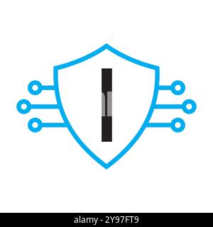 Technology On Letter I With Shield Symbol Vector Template Stock Vector