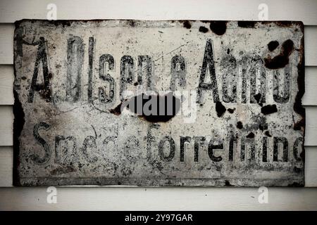 Old sign for A Olsen Blacksmith's Workshop, Stavanger, Norway. Stock Photo