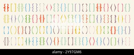 Shaded text brackets, colorful quotation box. Curly, square and corner parentheses. Vintage typographical symbol, calligraphic quote frame. Doodle Stock Vector