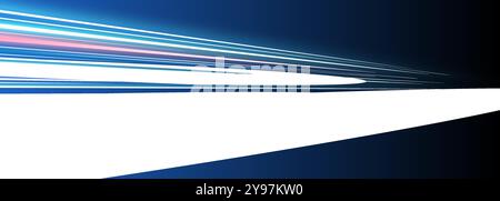 Panoramic high speed technology concept. Light motion effects featuring abstract background. Depicting speed on road. Cyberpunk style light trails, showcasing dynamic motion. Futuristic light streaks Stock Vector