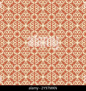 Seamless patchwork tile with Victorian motives. Ceramic tile in talavera style brown color Stock Vector