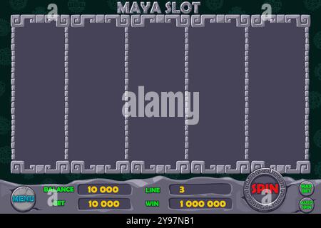 Slot machine game UI design, gambling mobile app concept for the Aztec themed Casino Game. The Stone game user interface with basic buttons Stock Vector