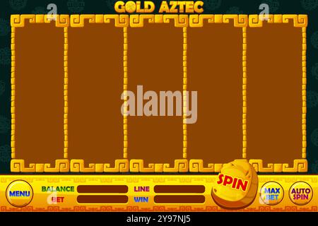 Casino slot machine game UI design, gambling mobile app concept for the Aztec themed Casino Game. The Golden game user interface with basic buttons Stock Vector