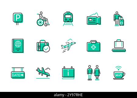 Travel abroad - set of line design style icons Stock Vector