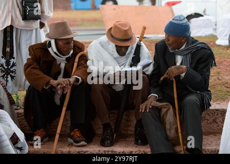 Senior, elderly men of the Beta Israel Ethiopian Jewish community in Israel, during the celebration of Sigd in Jerusalem. Stock Photo