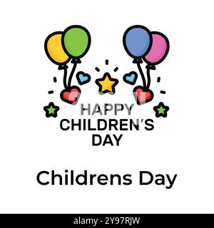 Creatively crafted happy Children day icon in trendy style Stock Vector