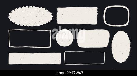 Various geometrical shapes with ripped border. Simple figures with rough torn edges. Vector collage torn paper piece or vintage paint stain silhouette Stock Vector