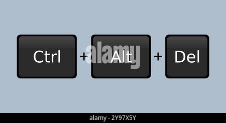 Computer keyboard hotkey combination. System key shortcut for restart or reboot - Ctrl Alt Del. Stock Vector