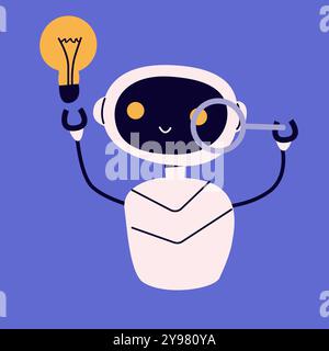 Ai robot Innovation, new creative idea generation vector illustration. Artificial intelligence with magnify glass. Stock Vector