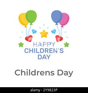 Creatively crafted happy Children day icon in trendy style Stock Vector