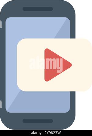 Mobile phone showing video player app with play button, concept of online multimedia content Stock Vector