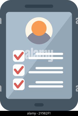 Modern smartphone displaying completed checklist with user profile icon, symbolizing task management and personal productivity Stock Vector