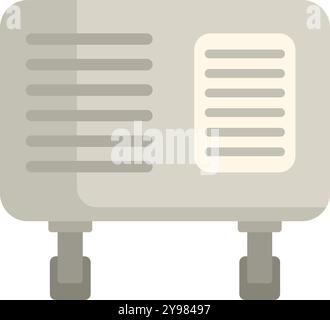 Gray electric heater with temperature control panel is standing on the floor and heating room Stock Vector