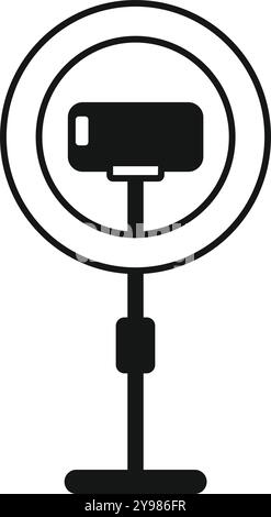Smartphone on tripod with ring light is recording or streaming video Stock Vector