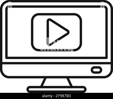 Simple vector illustration featuring a desktop computer monitor displaying a video streaming platform interface, ideal for projects involving digital content consumption Stock Vector