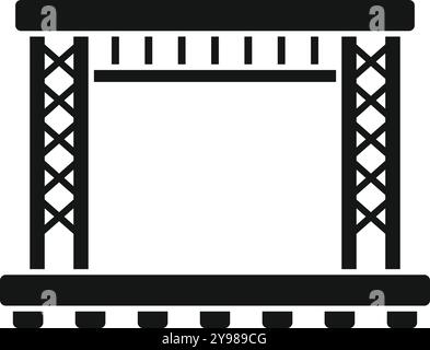 Simple black icon of an empty outdoor stage with metal constructions, ready for a concert Stock Vector