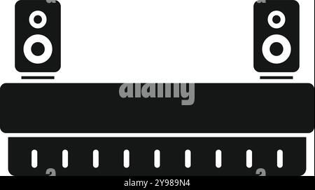 This is a soundbar with subwoofer and two speakers standing on a shelf Stock Vector