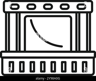 Simple vector of an empty theatre stage with a drawn curtain and an illuminated ramp Stock Vector