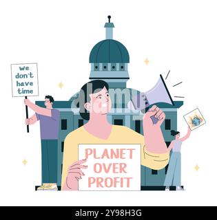 Save world banner with eco activist with gun forbidden sign on poster ...