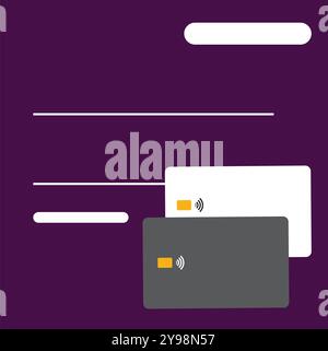 Purple square template background with two credit cards and copy space Stock Vector