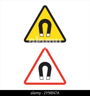 Yellow and red magnetic field warning signs on a white background Stock Vector