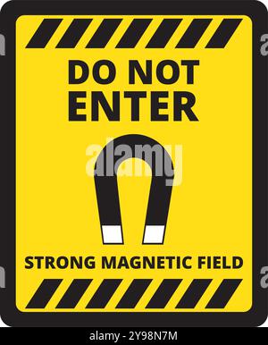 Yellow and black magnetic field warning sign on a white background Stock Vector
