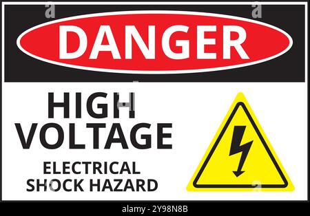 Danger high voltage risk of electric shock sign on a white background Stock Vector