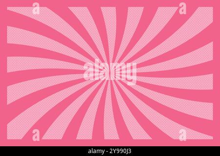 Pop art groovy retro style background with pink colored twisted waves and polka dots. Vector illustration Stock Vector