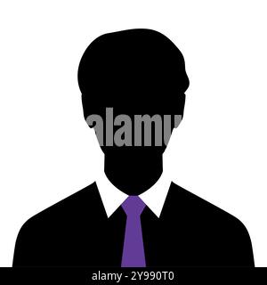Abstract man silhouette in purple tie. Dark male silhouette avatar emblem. Vector illustration Stock Vector