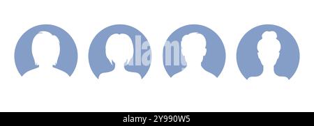 Abstract male and female avatars, people icons. Men and women white silhouettes set in round frames. Vector illustration Stock Vector