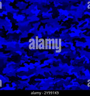 Azure blue, colored seamless pattern. Abstract military or police camouflage Stock Vector