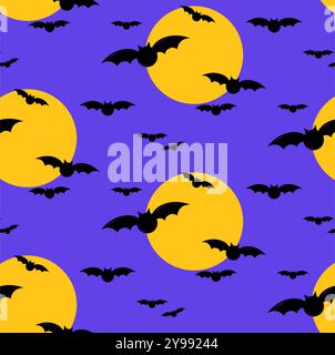 Halloween pattern with scary bats and full moon. Vector seamless background. Ready for printing on textile and other seamless design. Stock Vector