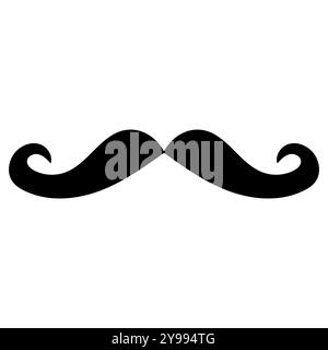 Mustache icon black and white mustache illustration, A simple black and white outline of a curled mustache. isolated on white backround Stock Vector