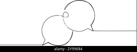 continuous single line drawing of two speech bubbles, conversation symbol line art vector illustration Stock Vector