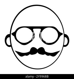 Mustachioed face icon illustration, Vintage mustache with sunglasses, Minimalist Icon of a Distinguished Mustache Gentleman. Eps 10 Stock Vector